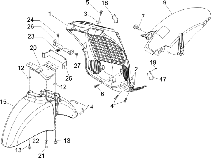 Wheel space - Mudguard Piaggio Beverly 500 E3 2007-2012 grey 780/A