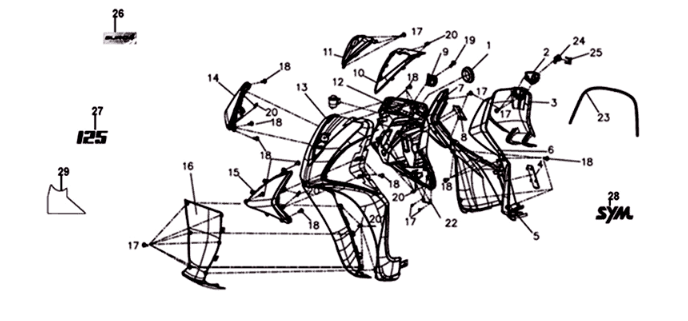 Front plate/ inner plate/ indicators Sym Symphony ST 125I E4 White (WH-006)