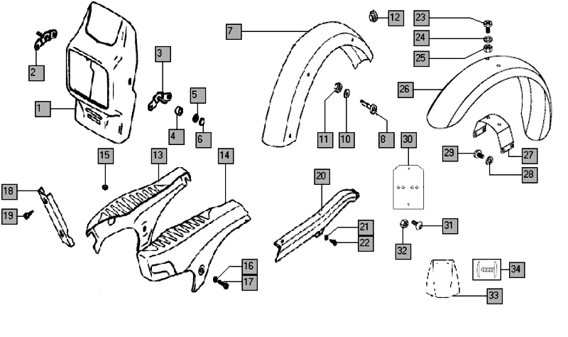 Zijkappen - spatborden Tomos QUADRO E-START (25-45KMH) (K8-L0)
