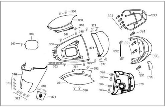 Engine / side covers - Helmet compartment - Rear carrier Berini Sprint 50 4T AC red