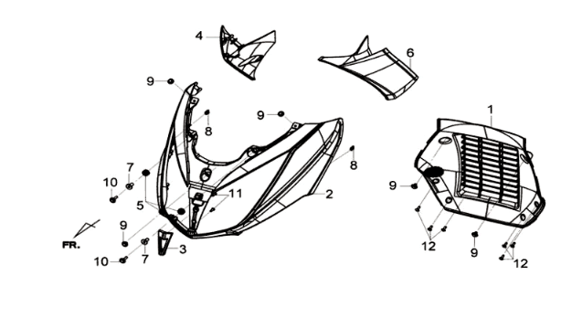 Front plate/ blinkers/inner leg shield Sym Joymax 125I ABS Black (BK-231S)