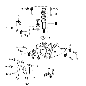 Rear spring and Standard Peugeot Fox oil tank red