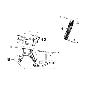 Rear Spring and Stand Peugeot Speedfight 2 LC silver