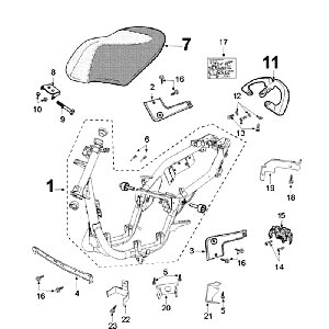 Frame and Saddle Peugeot New Vivacity 4-stroke Blue