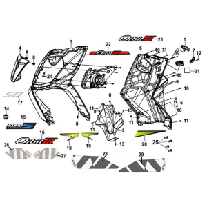 Front cover - front inner box Sym Orbit III 50 E5 Matt Black/Fluorescent Yellow (BK-007U/Y-102C)