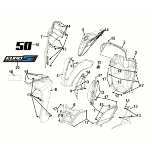 Front cover Sym Symphony ST 50 E5 Grey/ Red (GY-010U) (Red seat)