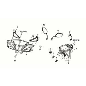 Handle pipe - handle cover Sym Orbit III 50 E5 Matt black/Fluorescent Yellow (BK-007U/Y-102C)