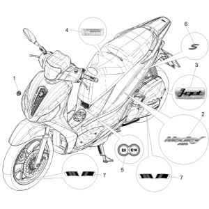 Piaggio Medley 125 ABS E5 2021-2022 (EMEA) Plates and trim strips