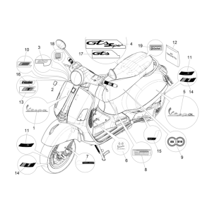 Emblems - Decals - Logo Vespa GTS 300 Super HPE 4V IE ABS Euro 5 2020-2022