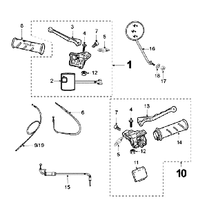 Mirrors and Handles Peugeot Fox oil tank red