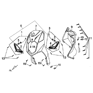Front plate Indicators Inner fork tube shield Sym Orbit II (Y108C BU289) yellow blue
