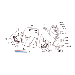 Front plate Indicators Inner fork tube shield Sym Fiddle II euro 4 (LX-17348) Chestnut Brown