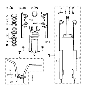 Front Fork - Handlebar-head bearing set Peugeot Fox oil tank red